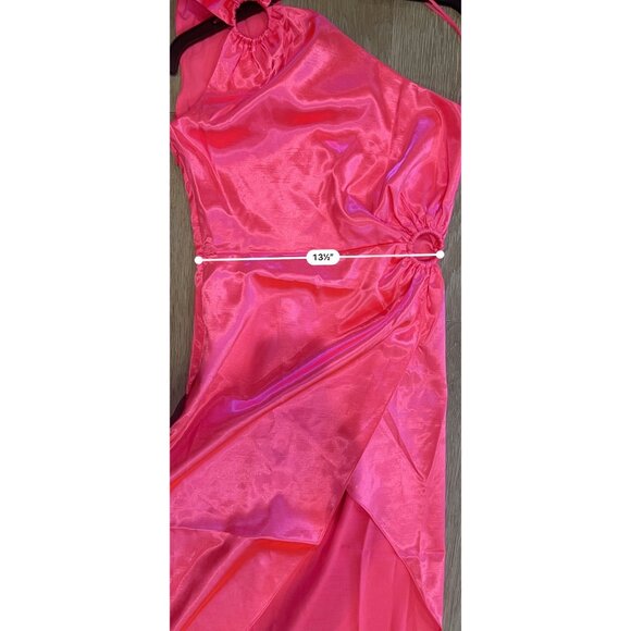 French Connection Adaline neon rose Satin One Shoulder Midi Dress size US 4 - Picture 9 of 10